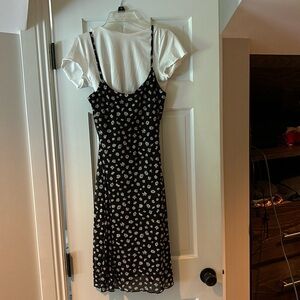 black floral dress w/ white under shirt